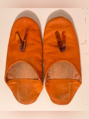 Orange Leather Slip-On Flats with Colorful Tassels